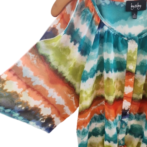 BY & BY Rainbow Ombre Sheer Cutout Butterfly Sleeve Weird Girl Phoebe Buffay Top - Picture 11 of 14